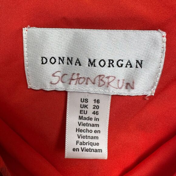 Donna Morgan Mini Dress Womens 16 Orange Navy Floral Off Shoulder Flowy Beachy - Picture 4 of 9